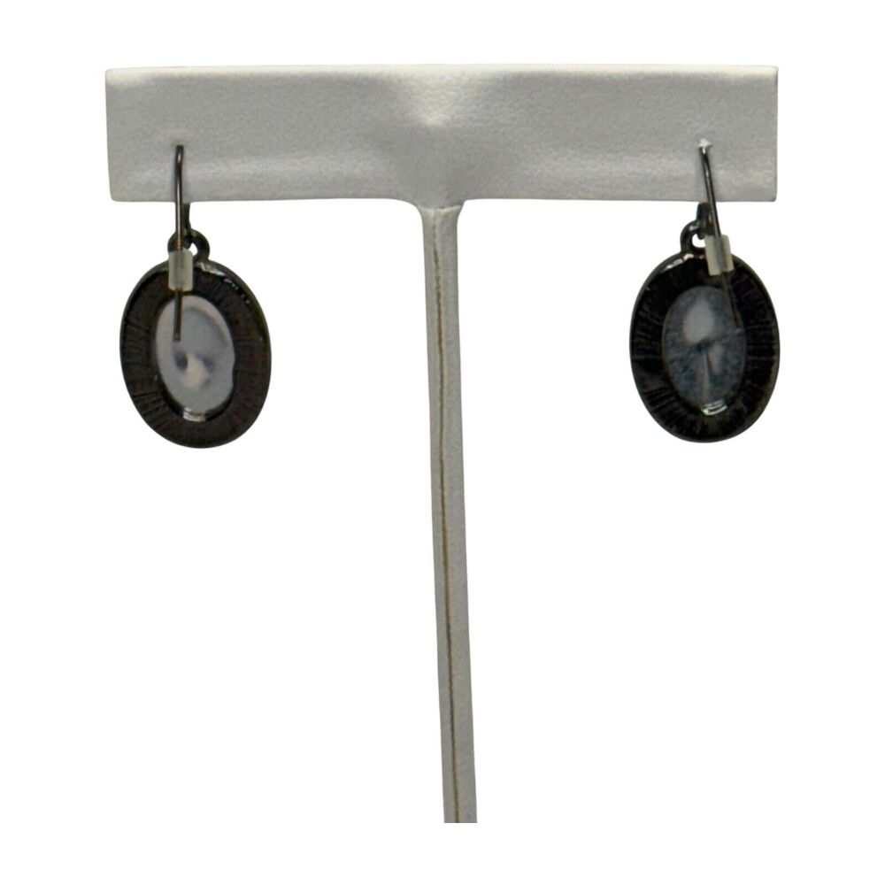 Vintage Metal Oval Faceted Stone Dangle Earrings Fish Hook Women's Jewelry - Picture 3 of 6